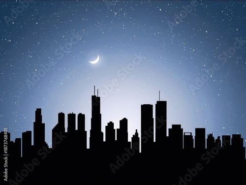 Wallpaper Mural Silhouetted cityscape under moonlit night Torontodigital.ca