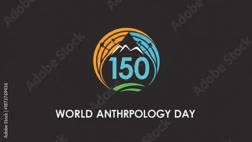 World Anthropology Day 150 logo circular emblem with mountains and waves representing human culture and science vector illustration