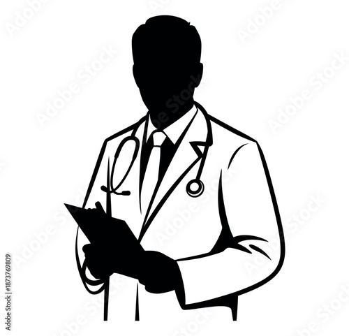 A silhouette of a doctor in a white coat with a stethoscope