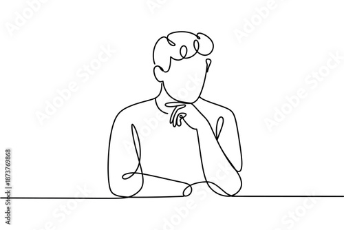 A minimalist line drawing of a man in deep thought and contemplation