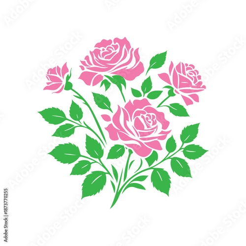 Pink Rose, vector illustration, silhouette, flowers, bouquets, vector style, floral art, Minimalist, simple design, arrangements, visual effect, appeal, love and grace, weddings, anniversaries,