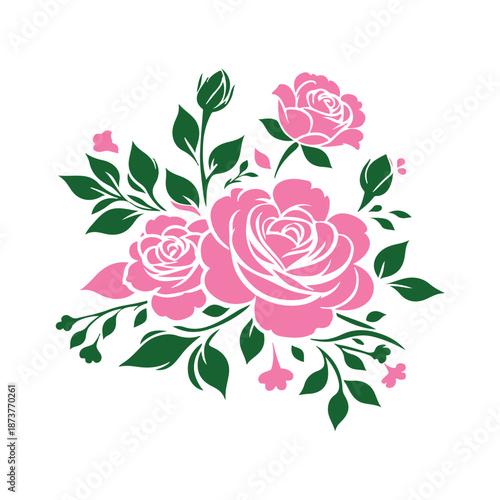 Pink Rose, vector illustration, silhouette, flowers, bouquets, vector style, floral art, Minimalist, simple design, arrangements, visual effect, appeal, love and grace, weddings, anniversaries,