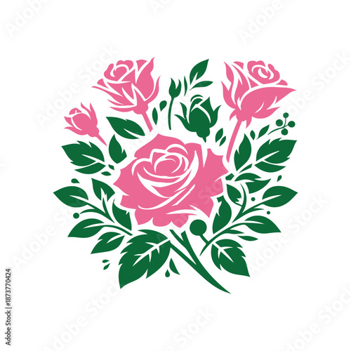 Pink Rose, vector illustration, silhouette, flowers, bouquets, vector style, floral art, Minimalist, simple design, arrangements, visual effect, appeal, love and grace, weddings, anniversaries,