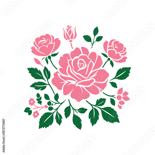 Pink Rose, vector illustration, silhouette, flowers, bouquets, vector style, floral art, Minimalist, simple design, arrangements, visual effect, appeal, love and grace, weddings, anniversaries,