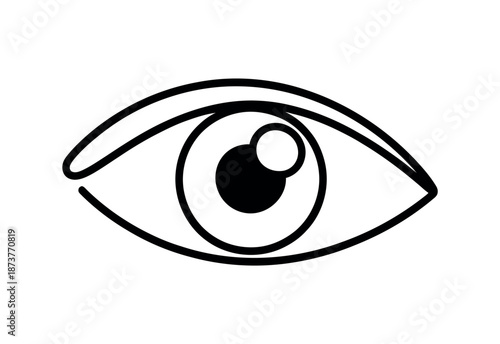 A simple black and white illustration of a human eye looking forward