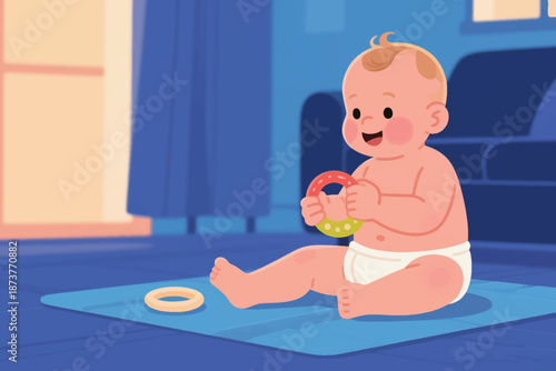Illustration Of A Baby Playing In A Cheerful Atmosphere Vector Design Template