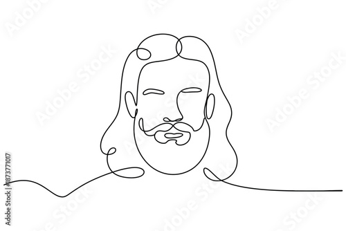 A minimalist line drawing of a man with a beard and mustache