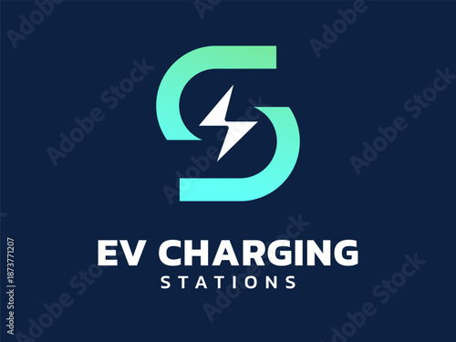Free Download Electric vehicle charging with letter S meaning from ev stations lightning bolt symbol surrounded curved shapes logo vector design concept. Letter S logotype symbol for EV station, ui, clean energy. - GFXLoad