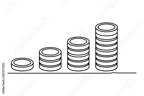 A simple line drawing of stacks of coins in increasing order height