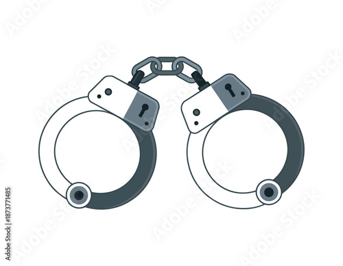 A pair of handcuffs on a plain white background for law enforcement use