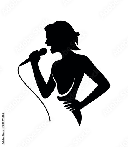 A woman singing into a microphone with confidence and passion.