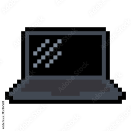 Pixel style laptop icon representing digital education, online learning, coding and modern work. Ideal for apps, interfaces, websites, presentations and educational or technology projects.