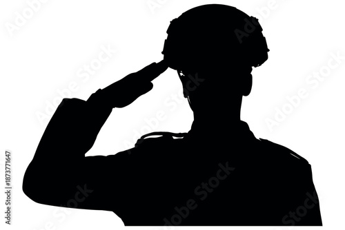 A silhouette of a man saluting with his right hand to his forehead