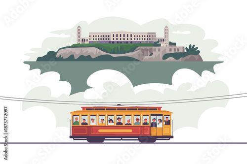San Francisco iconic landmark and cable car illustration