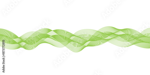 Abstract vector green wave lines on white background. Digital frequency track equalizer. Modern technology background, wave design. Vector illustration
