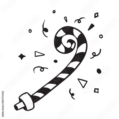 New Year's wind trumpet toy image asset in black and white style
