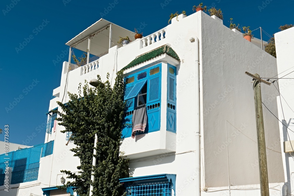Obraz premium View of the white and blue houses in Sidi Bou Said city. Tunisia. Africa.
