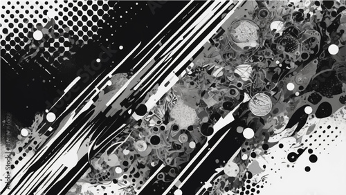Abstract grunge black and white vector background featuring a digital circuit pattern with electronic fiber lines for modern technology network design