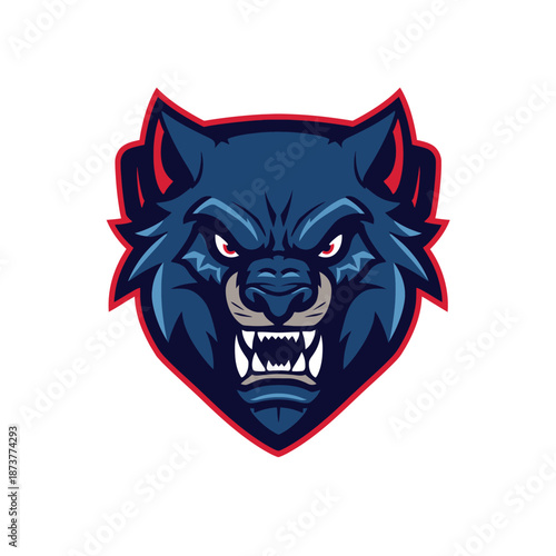 Fierce wolf head logo with red outline and sharp teeth