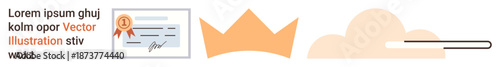 Certificates, branding, recognition, achievement, leadership, progress tracking. A certificate, crown cloud and progress bar . Achievement and recognition concepts illustrated