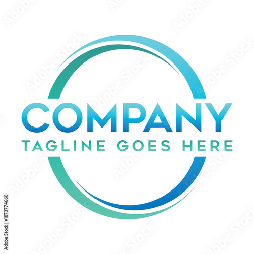 Abstract circular company logo design featuring professional blue and teal gradient brush strokes for corporate brand identity with placeholder text for business name and tagline on white background