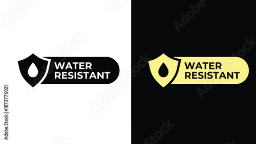 Water resistant logo design with shield and droplet icon