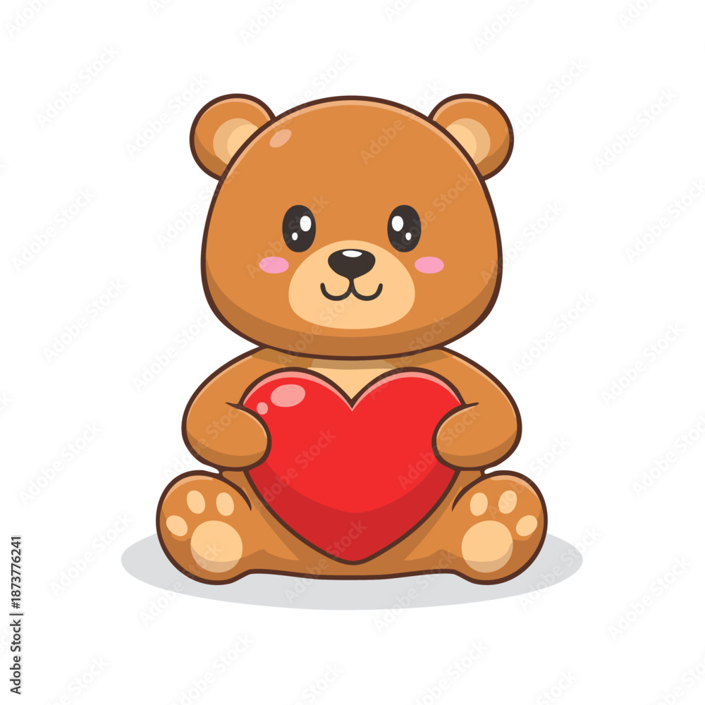 Obraz premium Cute cartoon bear illustration holding a big red heart, perfect for Valentine's Day and expressions of love