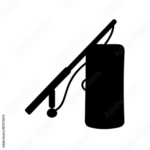 A silhouette of a fishing rod and creel, simple minimalist design
