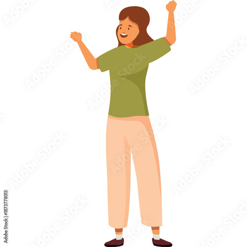 Excited Woman with Arms Raised