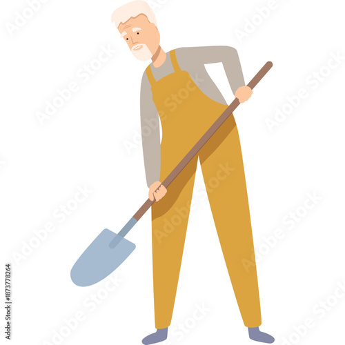 Elderly Man Digging with Shovel