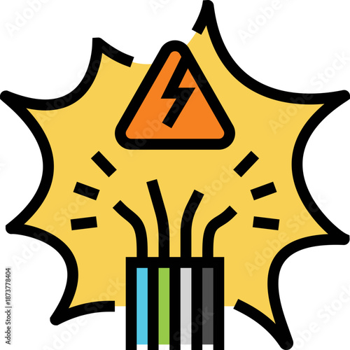 Electrical Hazard Warning Icon with Exposed Wires and Lightning Bolt