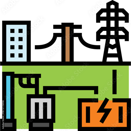 Electrical substation and power grid illustration