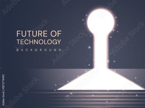 Futuristic pathway to success vector illustration featuring a glowing keyhole portal, symbolizing the future of technology and innovation concept Representing staircase to success, ai technology.