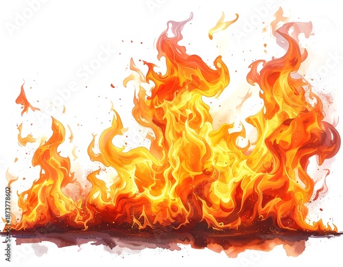 Illustration of a fiery inferno with flowing bright orange flames