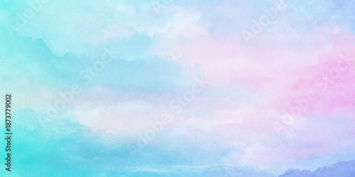 A pastel watercolor background showcasing a blend of soft pink turquoise and white hues creating a dreamy atmosphere