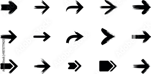 Collection of various black arrows pointing in different directions on a white background