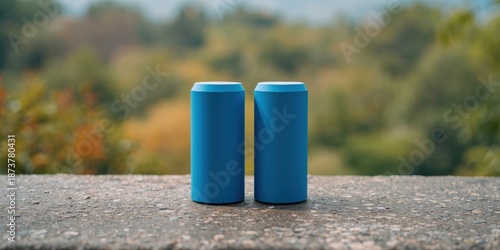 Wallpaper Mural Two blue insulated cans on a concrete surface Torontodigital.ca