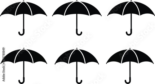 Beach umbrella vector illustration, top and side view, summer parasol silhouette, outdoor shade icon, sun protection design, holiday vacation graphic