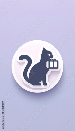 A minimalist cat delivering a gift icon, Ai generated image