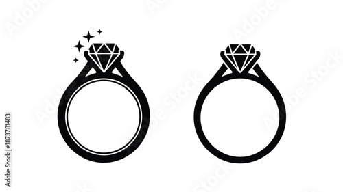 Two diamond rings with sparkling details a striking black silhouette