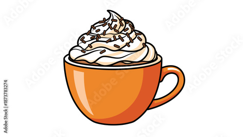 Coffee Cup with Whipped Cream and Sprinkles - Vector Illustration