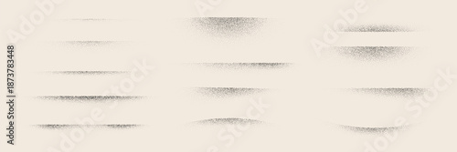 Collection of borders with noise grain texture. Vector edge shadows set with gradient stipple dots