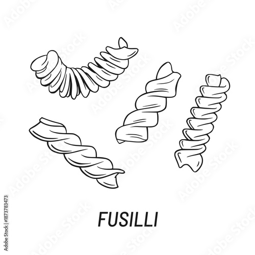 Fusilli Pasta vector illustration. Hand drawn sketch design element.