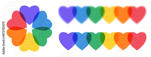 Rainbow heart striped and blurred icon collection. Cute abstract free love symbol with lgtbq+ colors