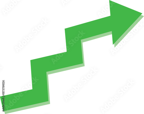 Green arrow pointing upward in a zigzag pattern