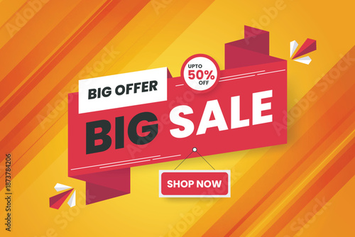 Red Sale banner with yellow  abstract template, Big sale special offer price label design sales background concept.