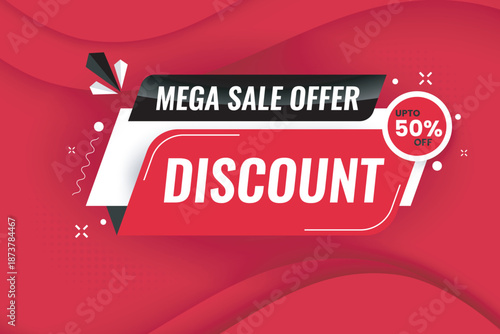 Sale banner abstract template with red background, Mega sale Gradient vector banner, special offer discount background mega sale Banner