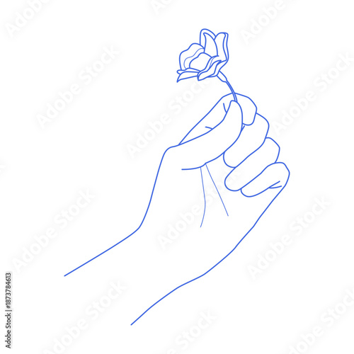 holding a flower, symbolizing simplicity and nature.