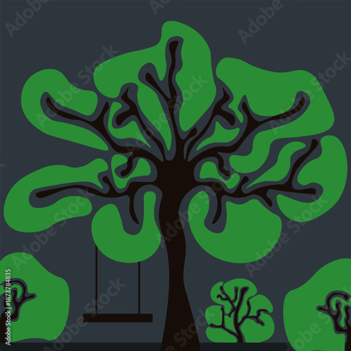 Abstarct tree with simple wooden sway on the branch. Vector illustration of modern Abstract tree in park. EPS 10