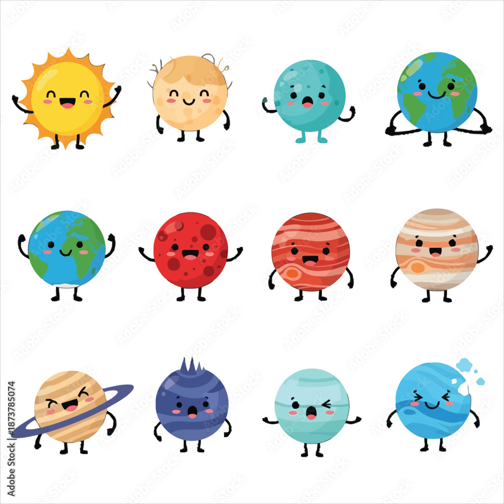 Fototapeta premium Planets and Sun in Flat Vector Illustration Design